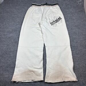 Techne Sweatpants Men's L Beige Wide Leg  Y2K Streetwear Skater JNCO Style